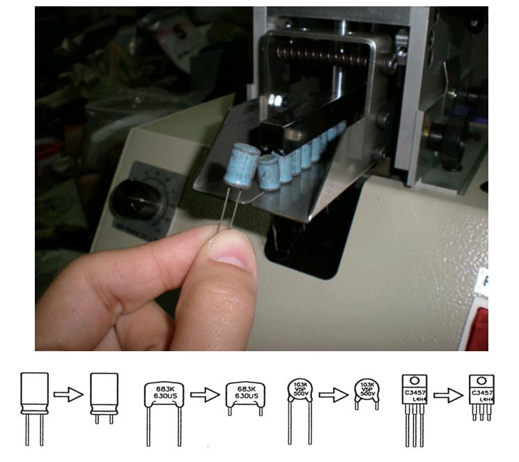 Пример работы установки отреза выводов конденсаторов